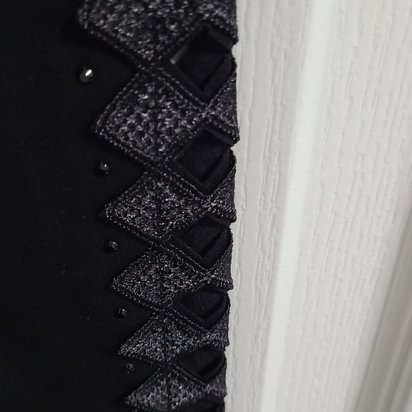 TRÏBE Solid Black Rhinestone Detail Leggings ankle cutouts elastic waist Med NWT - Picture 3 of 7